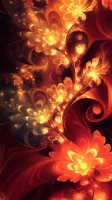 Fractal luminescent floral spirals in radiant fiery spectrum.