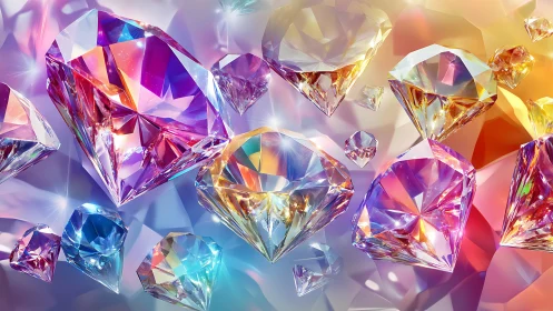 Multicolored faceted gemstones in floating clustered arrangement.