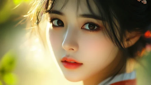 Digital portrait close-up with soft bokeh lighting and glow.