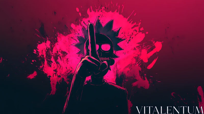 Neon punk silhouette with raised finger on pink splash