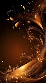 Golden abstract floral curves flow across dark background