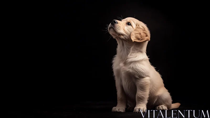 Golden retriever puppy on dark studio background, profile view.