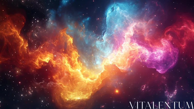 Cosmic nebula ribbon in vivid tri-color stellar glow.