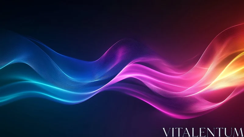 Colorful flowing light waves on dark gradient background.