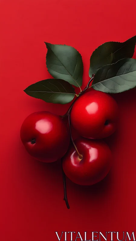 Glossy red apples rest against saturated crimson backdrop