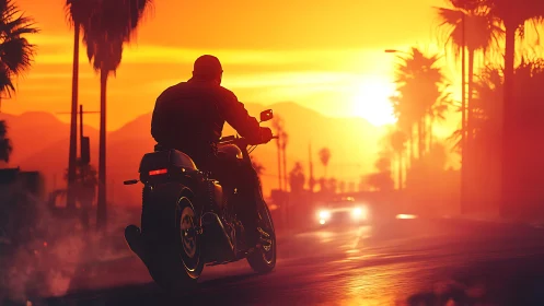 Sunset-rinsed rider chases the last light down palm streets