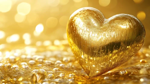 Luminous Gold Heart: Bokeh Composite with Metallic Texture.