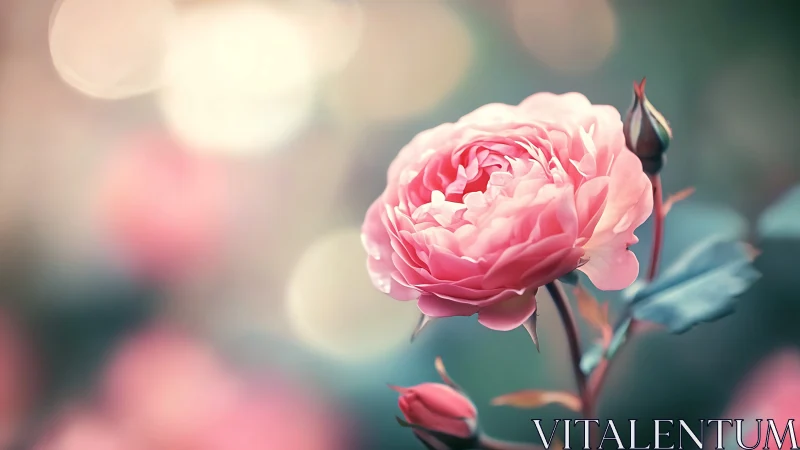 Pink Garden Rose with Bokeh Background in Soft Focus