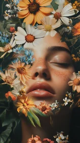 Floral portrait merges female visage with hyperreal botanical overlay