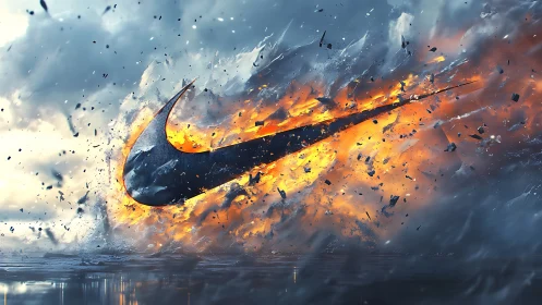 Nike Swoosh Logo in Explosive Fire Composition.
