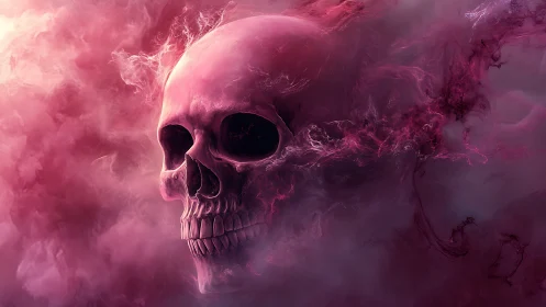 Volumetric pink skull enveloped in turbulent procedural nebula