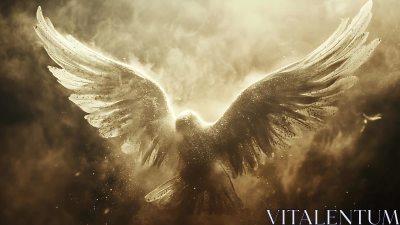 Majestic Angelic Figure in Golden Light, Fantasy Digital Art.