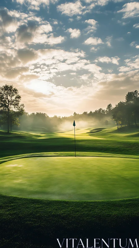 Morning light gently embraces a peaceful golf green