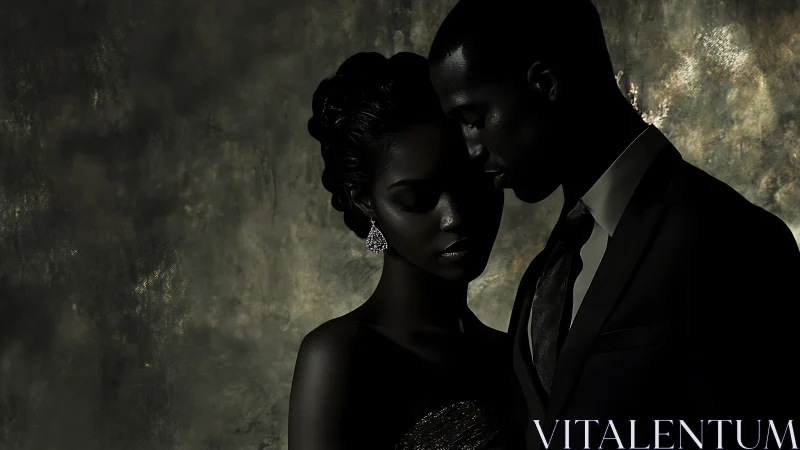 Formal portrait study of two figures in dramatic low-key lighting