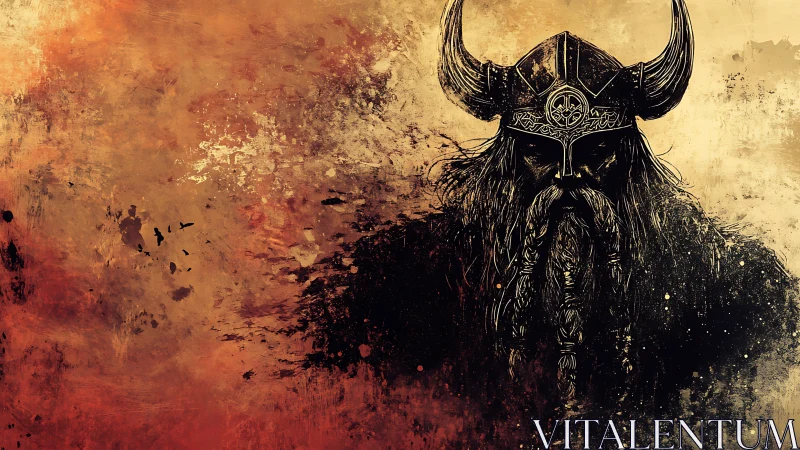 Brooding Viking warrior emerging from stormy painted shadows.