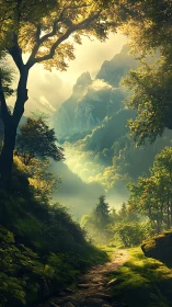 Alpine Valley Vista: Golden Hour Mountain Landscape.