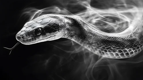 Serpentine phantom glides through sculpted silver smoke