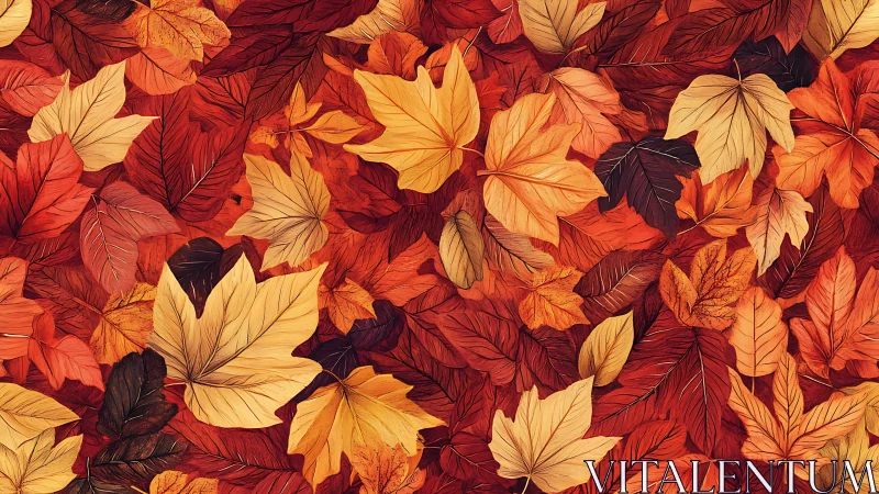 Layered autumn leaves pattern in warm seasonal tones.