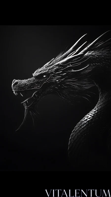 Midnight dragon exhales silver edges into the dark