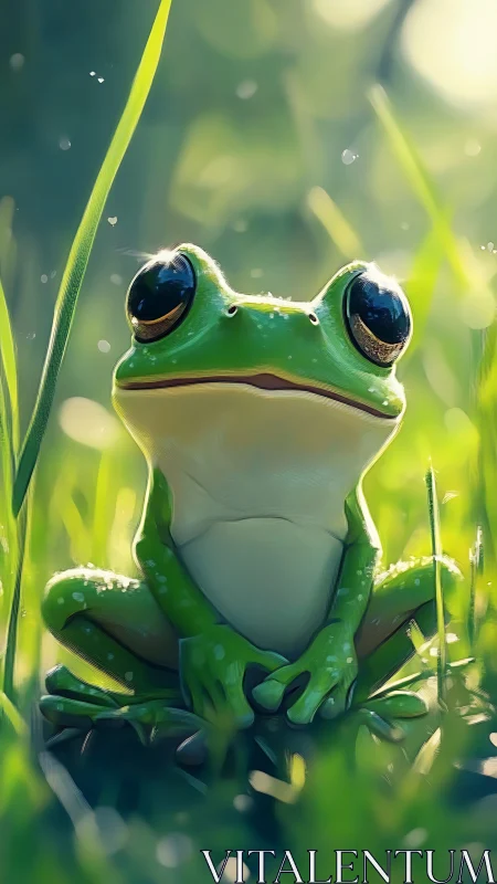 Digital painting study of a luminous frog in sunlit meadow.