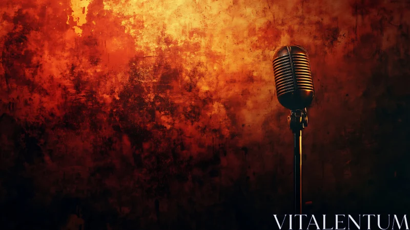 Vintage microphone against fiery textured studio backdrop.