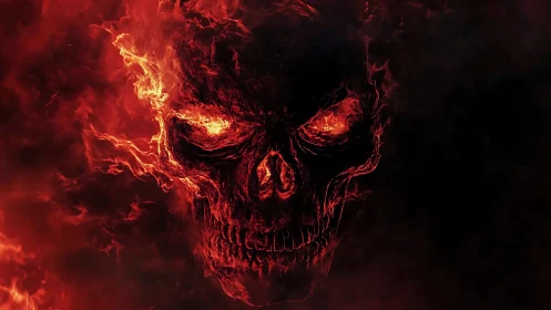 Infernal ember skull emerging from a churning storm of fire.
