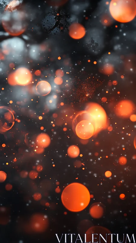 Orange light bokeh orbs against dark blurred background.