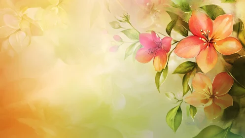 Luminous Garden: Watercolor Blooms in Warm Radiance.