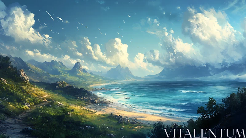 Idyllic Mountain Coastline with Towering Peaks and Turquoise Waters