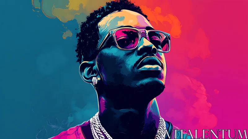 Chromatic vector portrait with neon vapor gradient background.