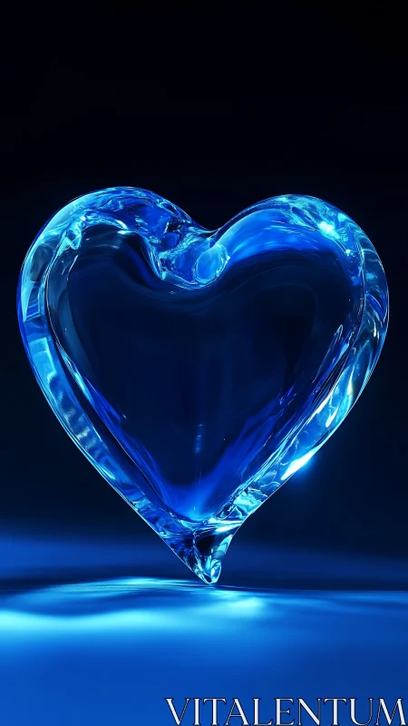 Luminous blue glass heart radiates with crystalline glow.