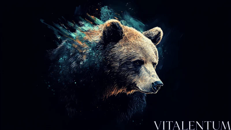 Majestic bear portrait glows in vivid neon brush strokes