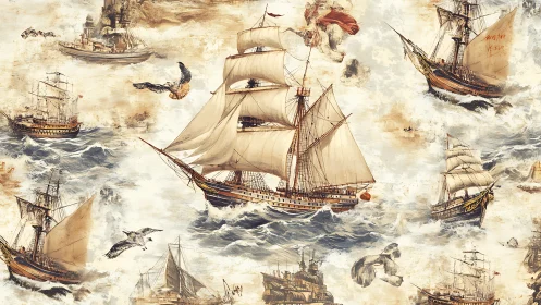 Tall ships chase saltwind dreams across painted oceans.