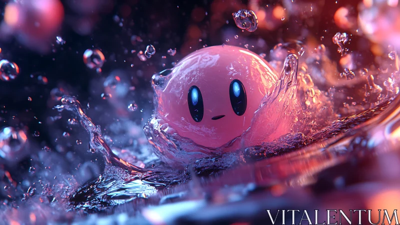 Playful pink orb splashing through neon-lit liquid realm.