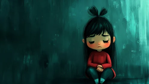 Small storm of sadness in teal shadows and tender light.