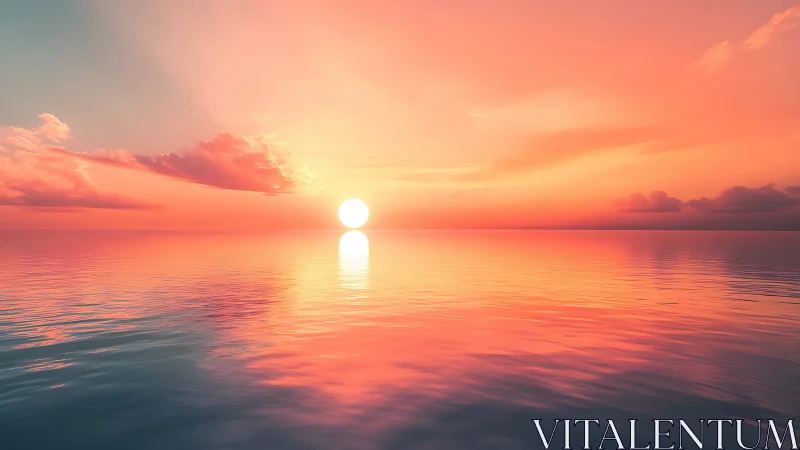 Sunset horizon over calm ocean in luminous pastel palette.