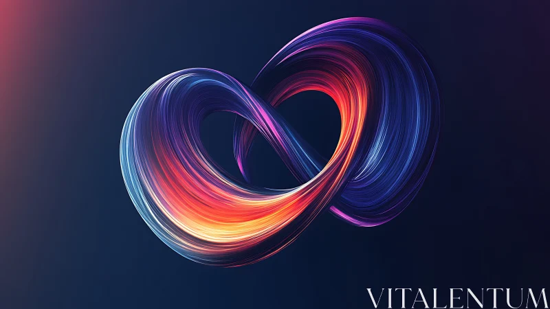 Infinity ribbons whirl in neon gradients over silent midnight