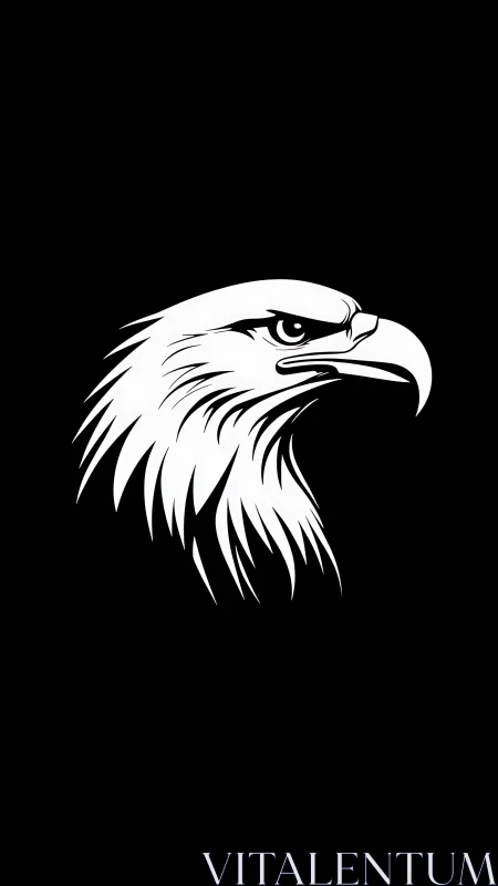 Minimalist white eagle head profile on black field.