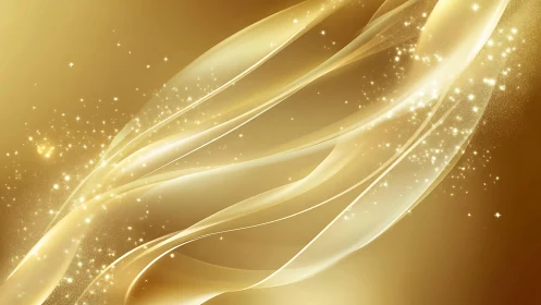 Shimmering Gold Abstract Waves with Sparkling Light Effects.