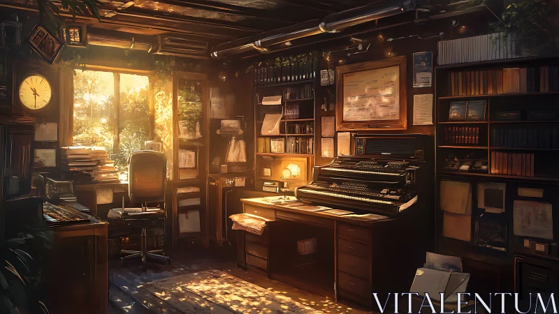 Digital painting of sunlit vintage study with archival detail.
