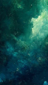 Abstract teal and blue nebula style fluid color field image.