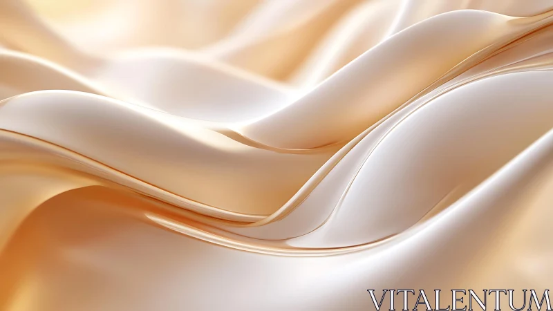 Smooth Abstract Satin Waves in Warm Beige Tones, Digital Art.