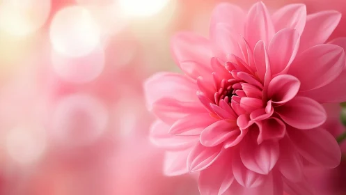 Blooming Pink Dahlia in Soft Bokeh Light.