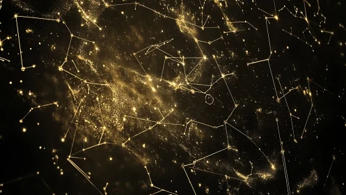Golden starlit network tracing cosmic constellations in motion.