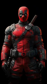 Photorealistic armored antihero portrait in tactical stance.