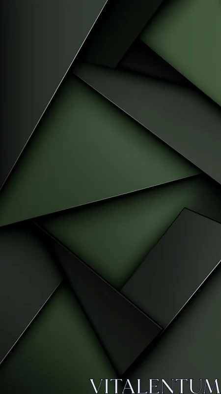 Layered dark green geometric planes with minimal depth study.
