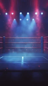 Wrestling Ring Stage Setup with Neon Lighting Effects.