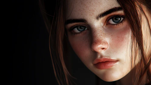 Soft light lingers on a freckled face and thoughtful gaze