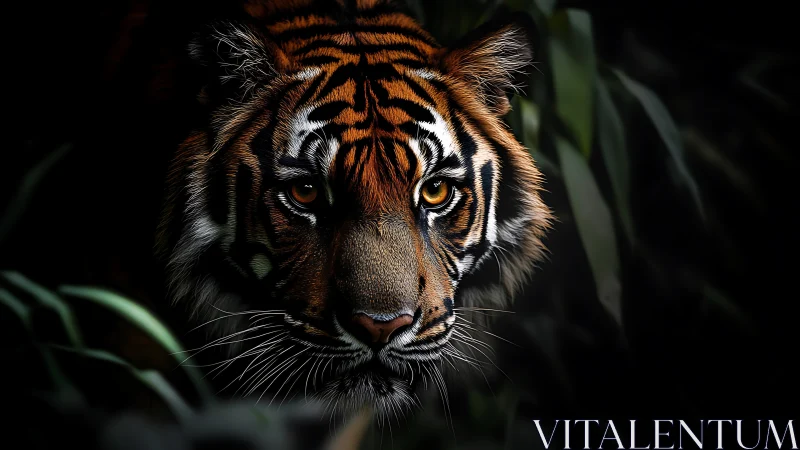 Tiger head rendered in high-contrast photorealistic detail