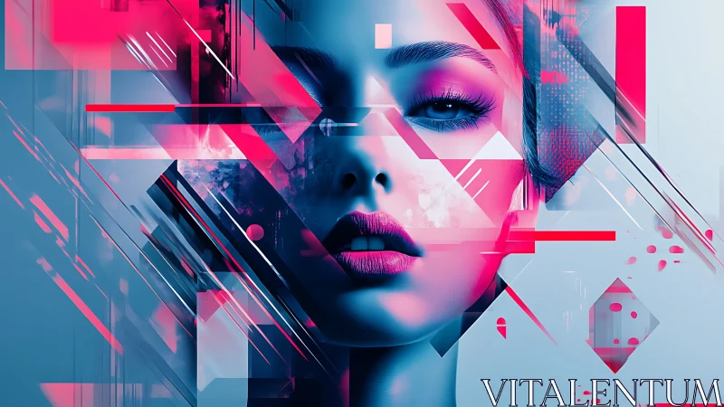 Neon lit portrait blending soft beauty with bold geometry.